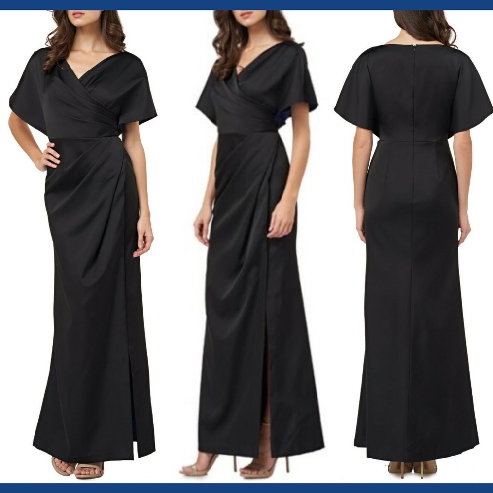 NEW JS Collection Faux Wrap Satin A-Line Gown 4‎
